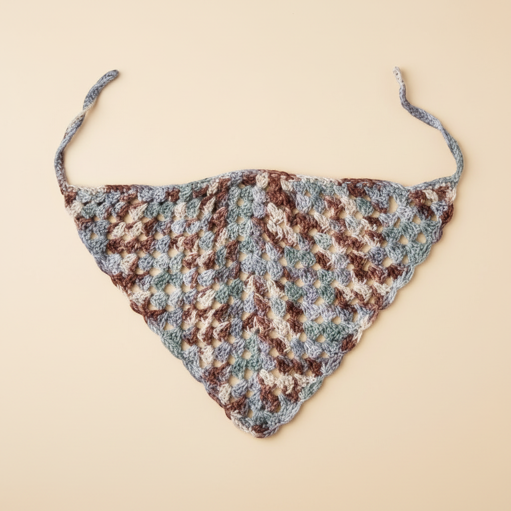 Crochet bandana flat lay - beige background