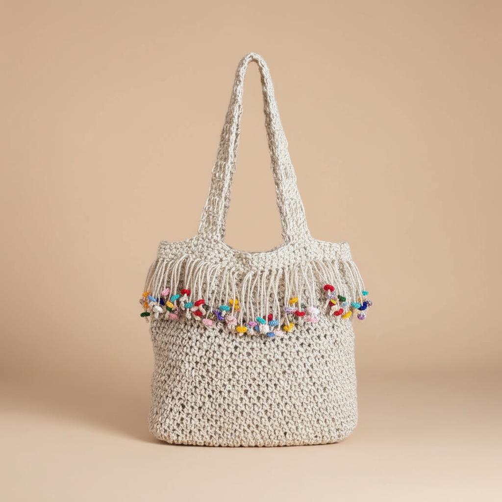 Crochet Beach Tote – Beige Background