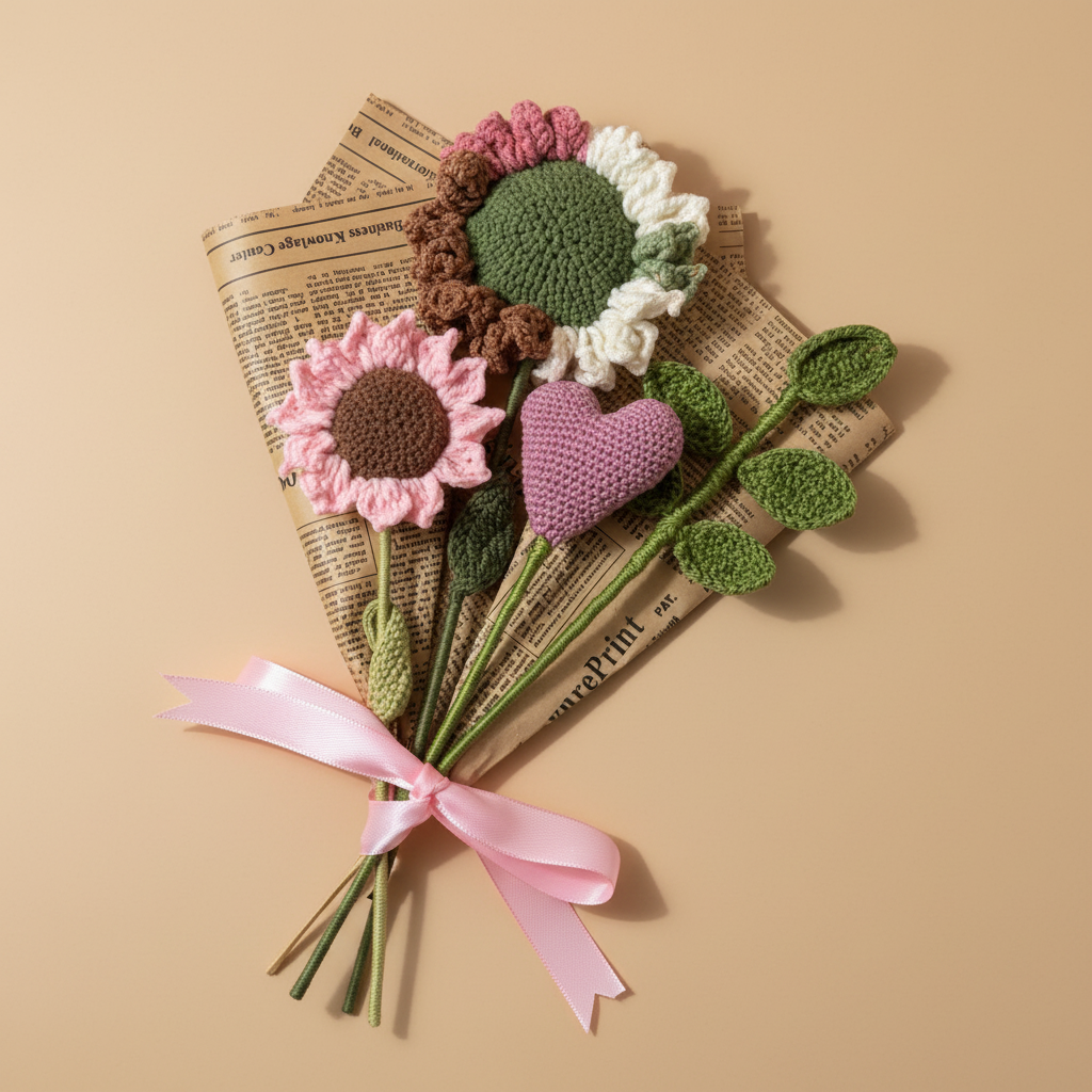 Crochet Bouquet — Beige Background
