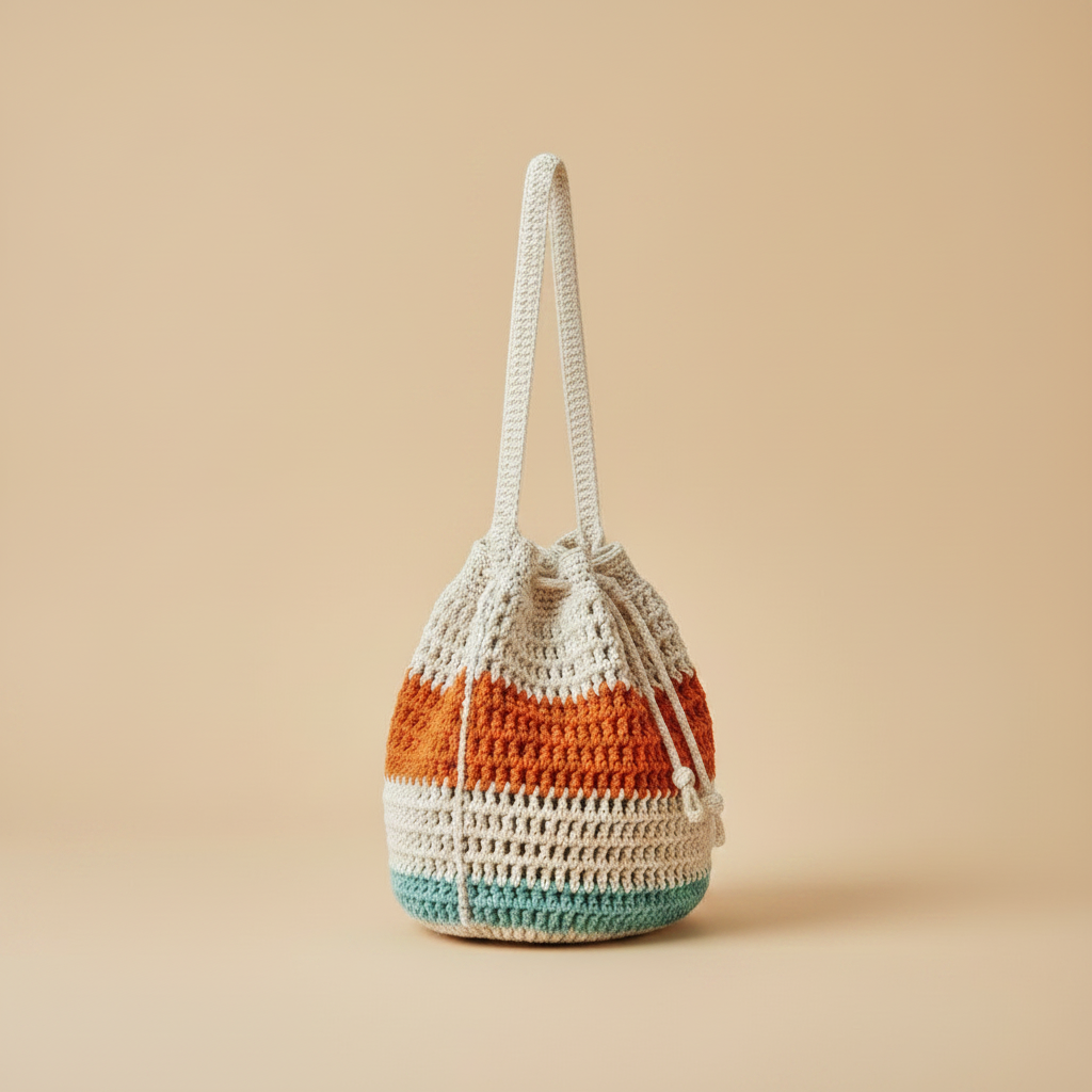 Crochet Bucket Bag — Left Angle