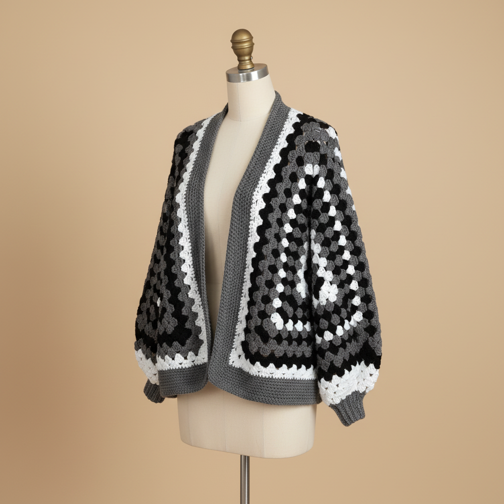 Crochet Cardigan Black Grey White Photoshoot