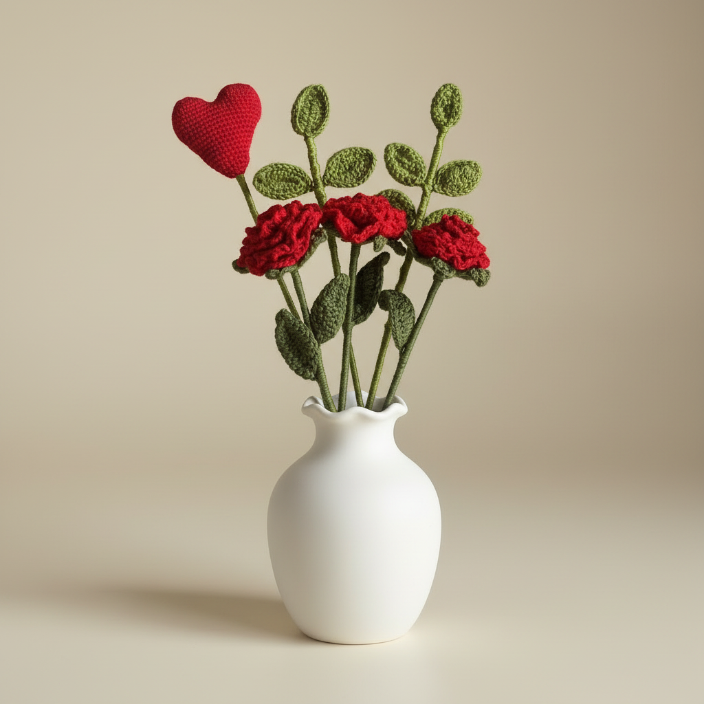 Crochet Carnations in Vase — Studio Shot