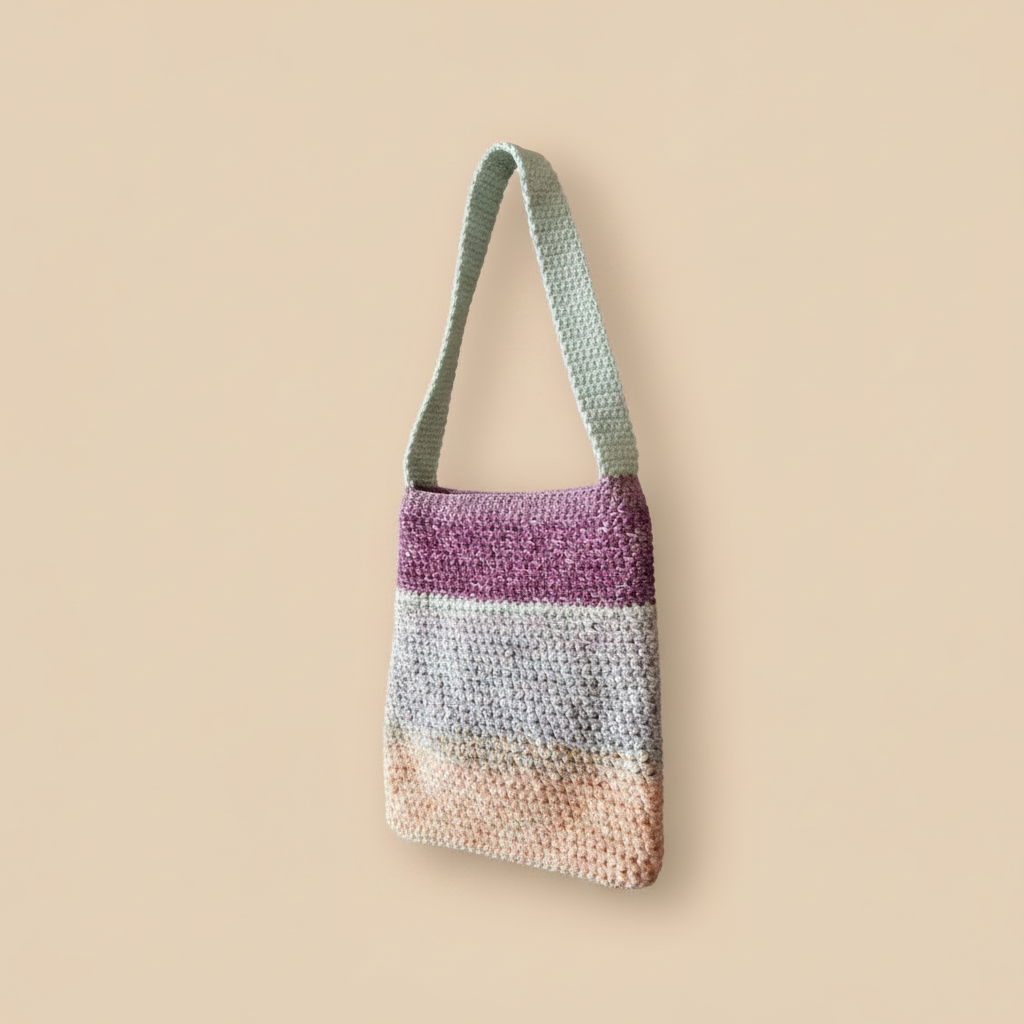 Crochet Crossbody Bag – 3/4 Left Angle on Beige
