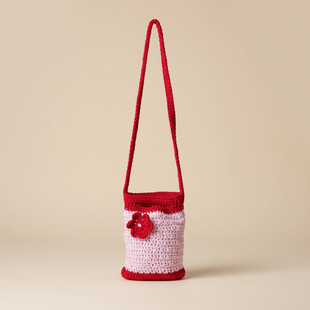 Crochet Crossbody Bag – Beige Background