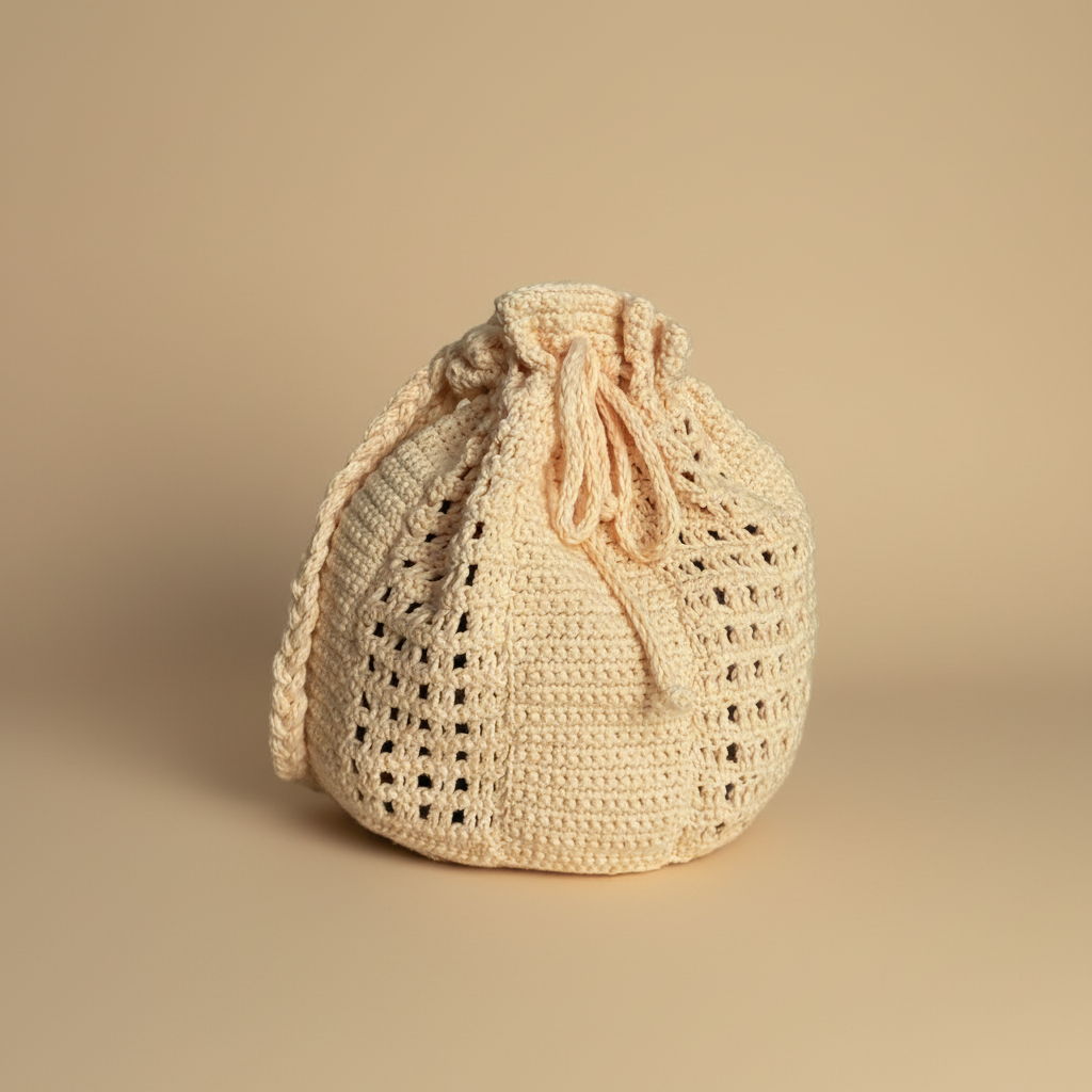 Crochet Drawstring Bag – Professional Product Photo