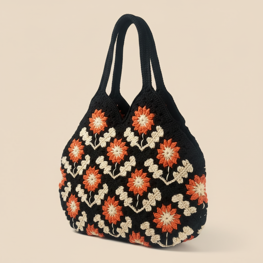 Crochet Floral Tote Bag - 3/4 Turn Photoshoot