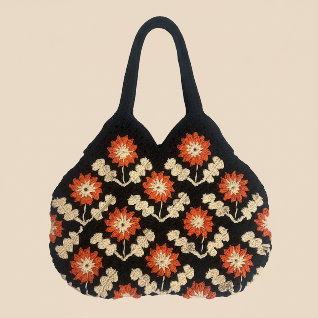Crochet Floral Tote Bag - Professional Photoshoot