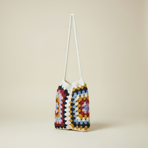 Crochet Granny Square Tote Bag – 3/4 View