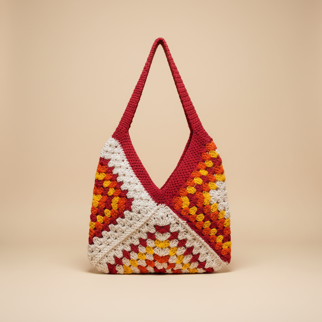Crochet Granny Square Tote – Red & Orange