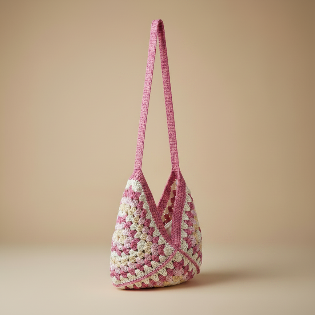 Crochet Hobo Bag — Left 3/4 View
