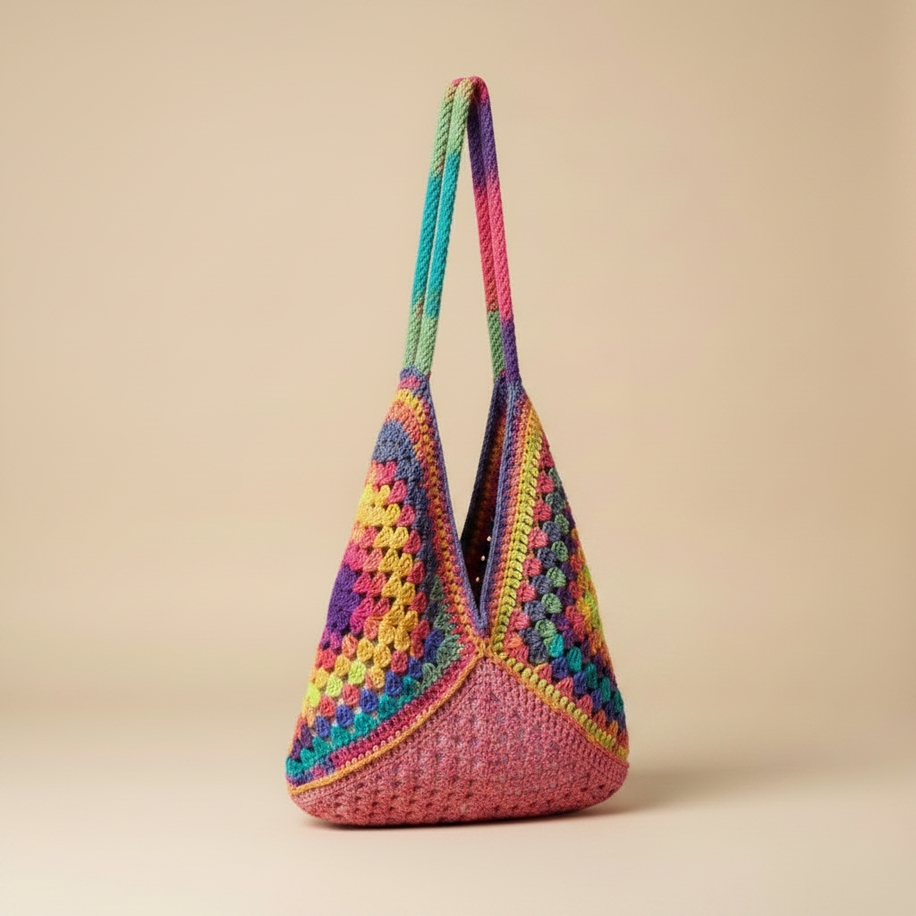 Crochet Rainbow Bag – Left 3/4 View