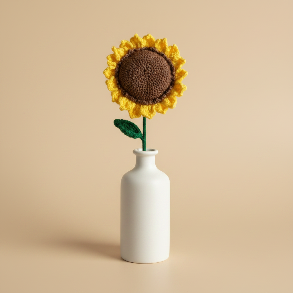 Crochet Sunflower in Vase — Studio Shot