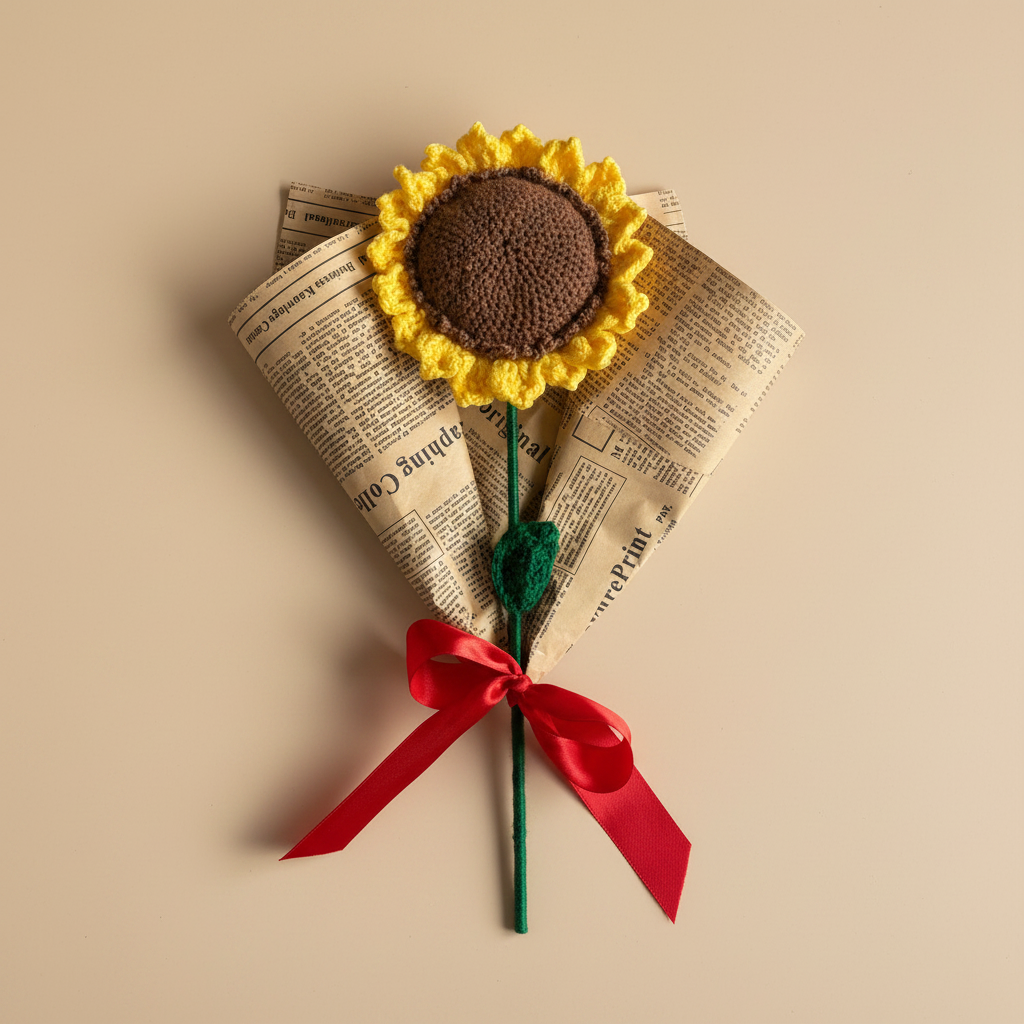 Crochet Sunflower — Professional Studio Shot