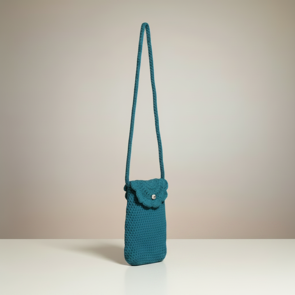 Crochet teal bag without bottom handle