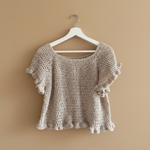 Crochet top - front view beige background