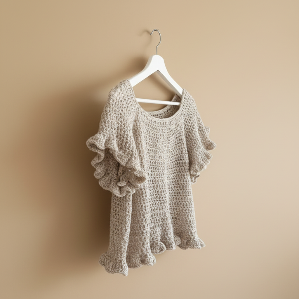 Crochet top - side angle beige background