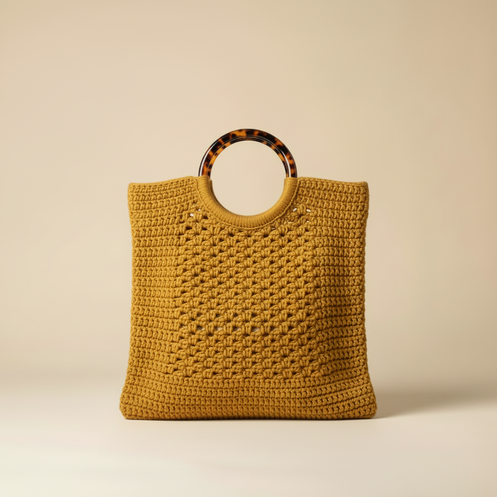 Crochet Tote Bag - Mustard Yellow