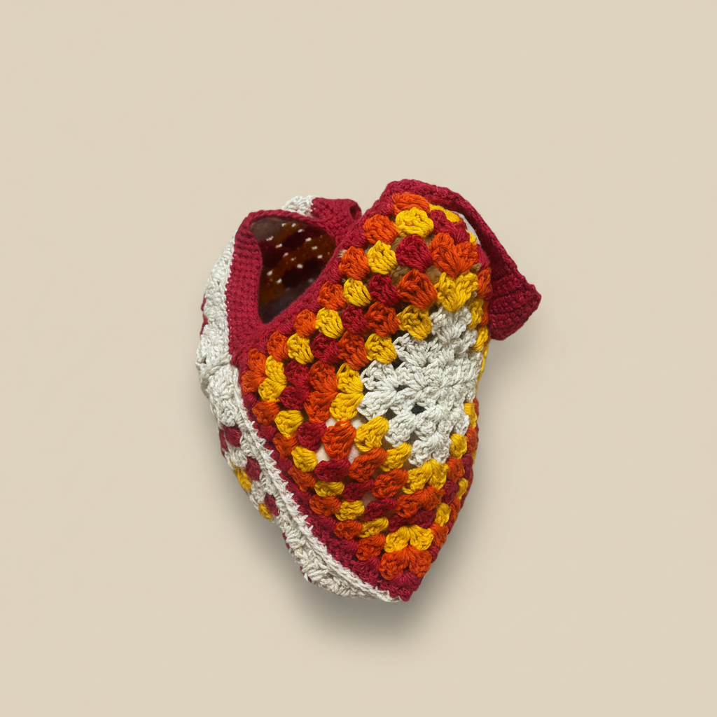 Crochet Tote Bag Red/Orange – Side View v3