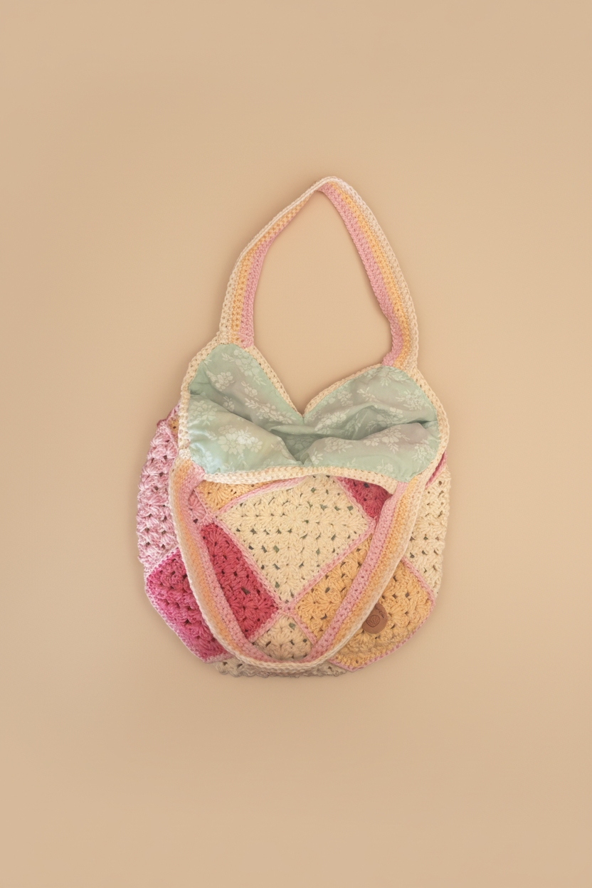 Crochet Tote Bag – Solid Beige Background
