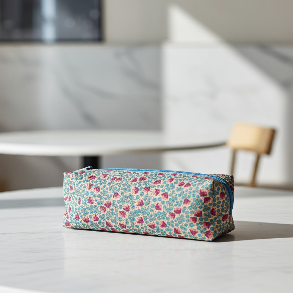 Estuche floral azul – neceser/portalápices con cremallera