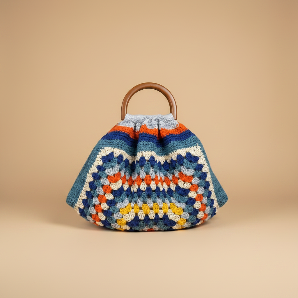 Front view - crochet bag on beige background