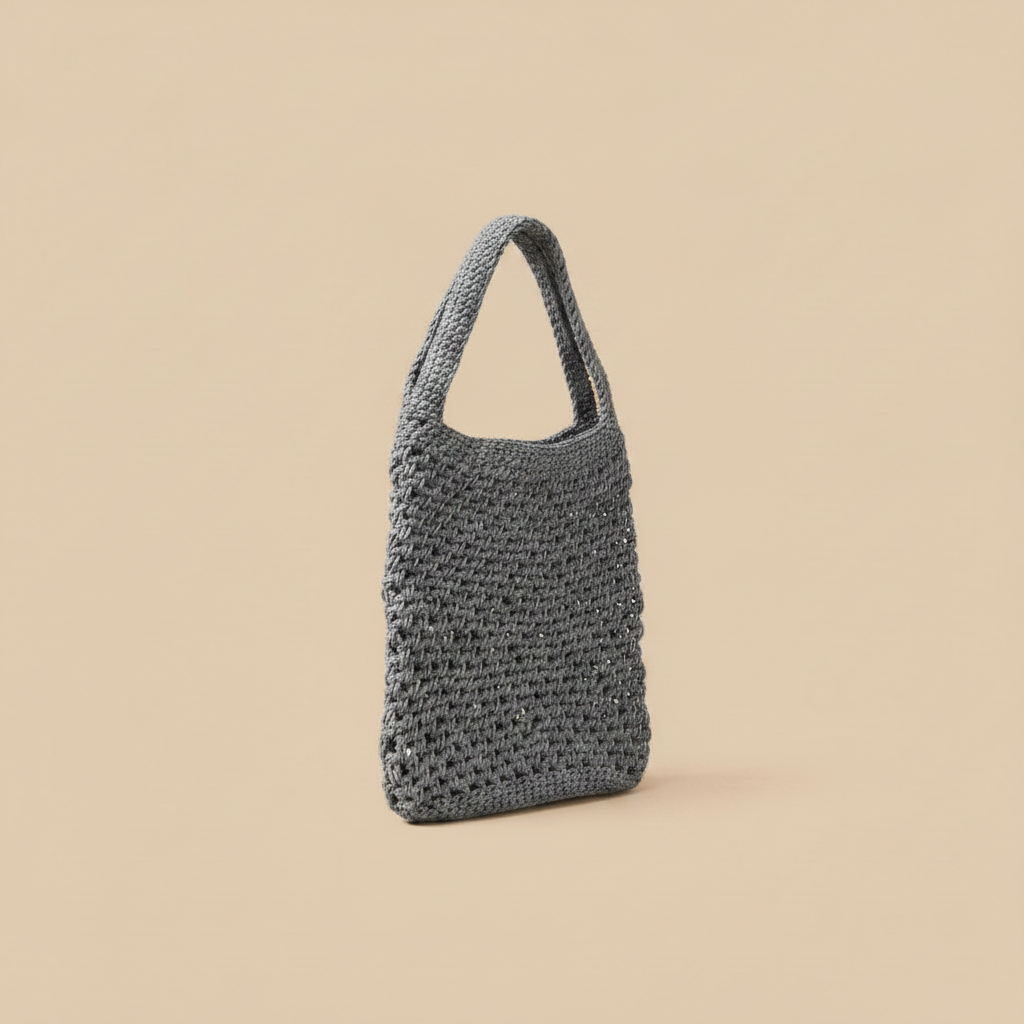 Gray Crochet Tote – Left Angle