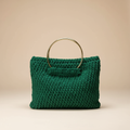 Green Crochet Bag – Beige Background