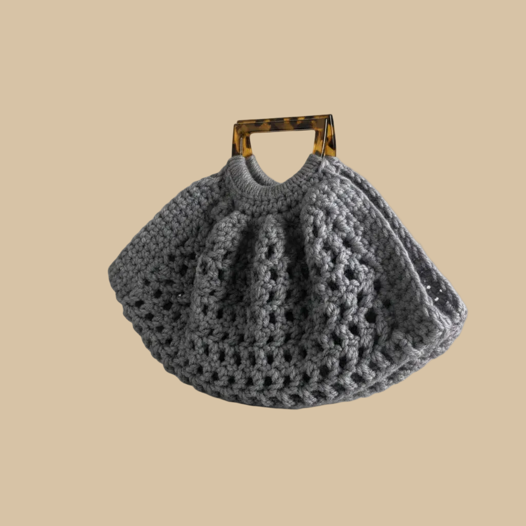 Grey Crochet Bag — 3/4 Turn Photoshoot