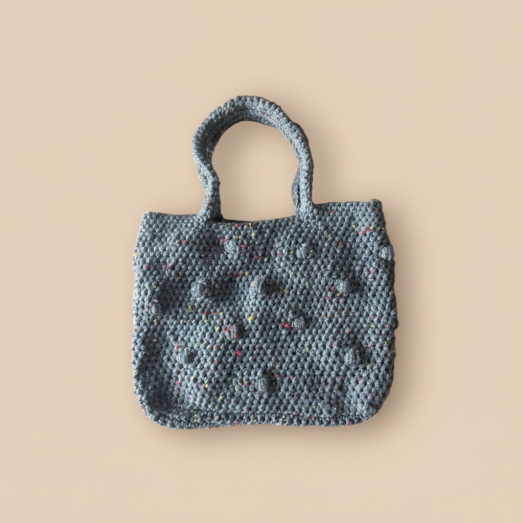 Grey Crochet Bag Straightened on Beige