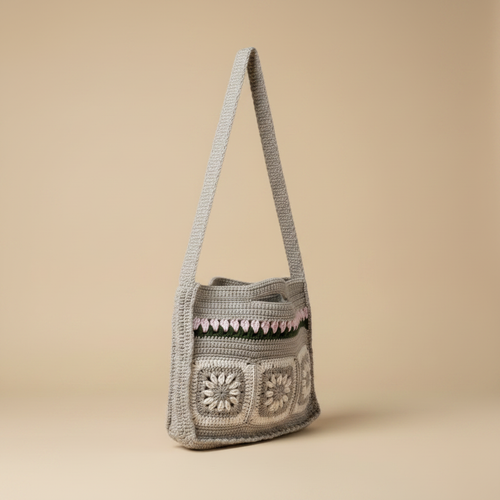Grey Floral Crochet Crossbody - Slight Left Turn
