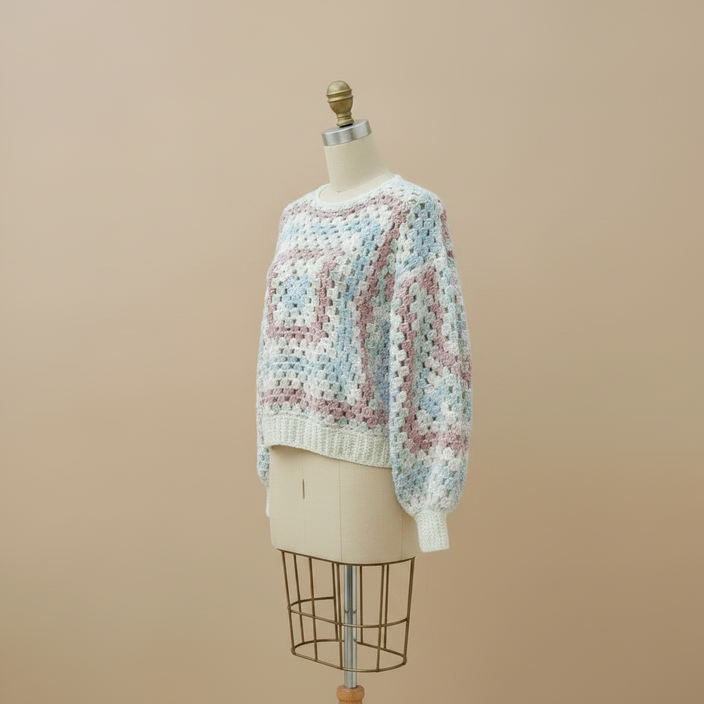 Jersey crochet pastel - maniquí girado