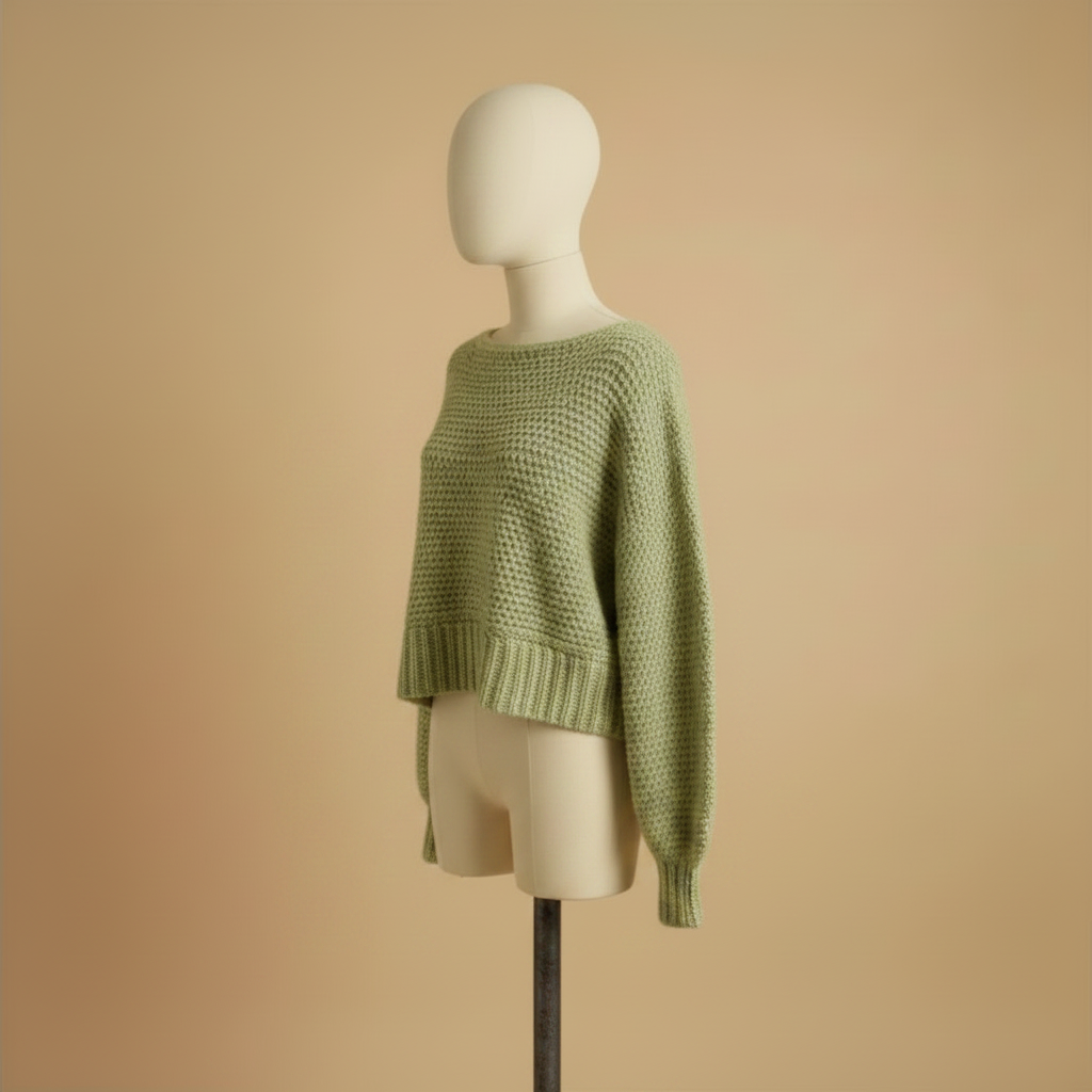 Jersey verde maniquí girado completo a la izquierda