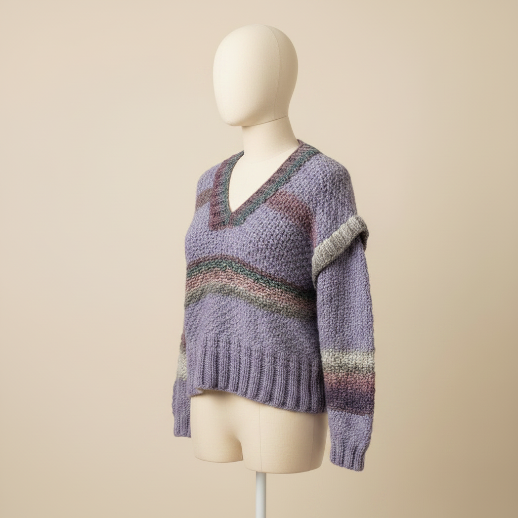 Lavender Crochet Sweater – Left Angle