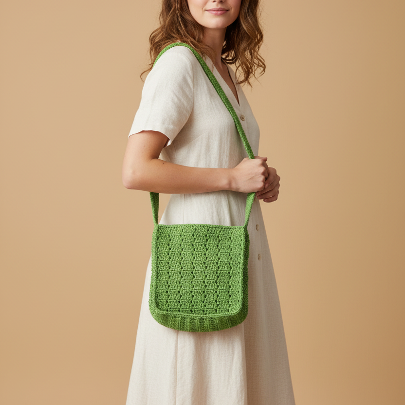 Lime Green Crochet Bag — Model Shot