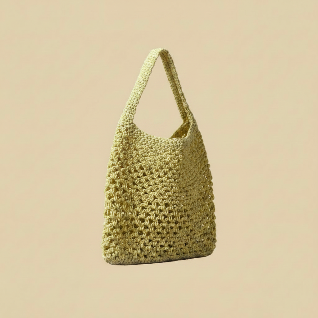 Lime Green Crochet Tote – Left Angle