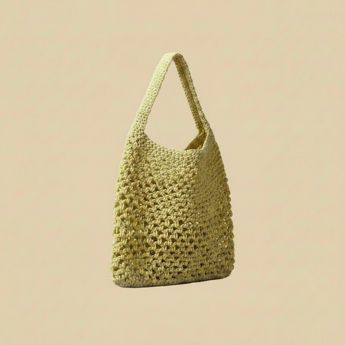 Lime Green Crochet Tote – Left Angle