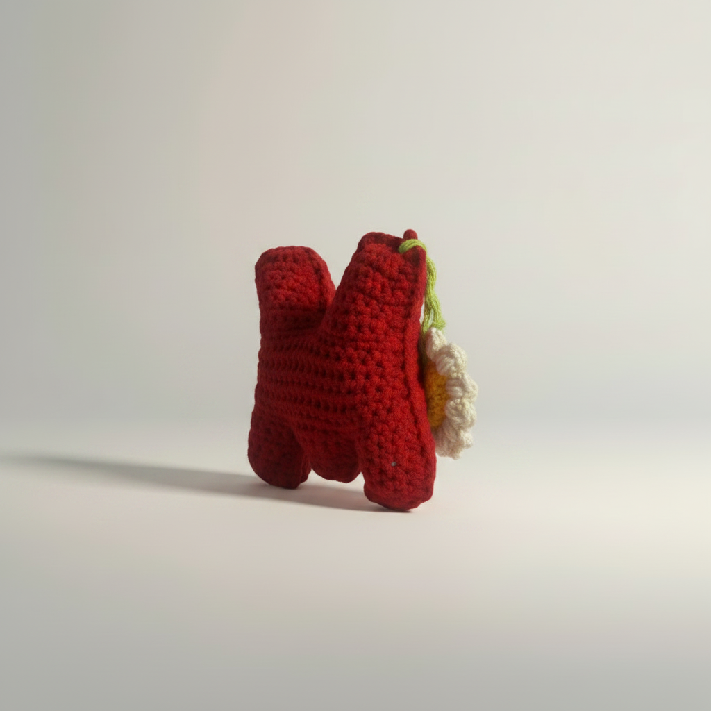 M Keychain roja más girada a la izquierda