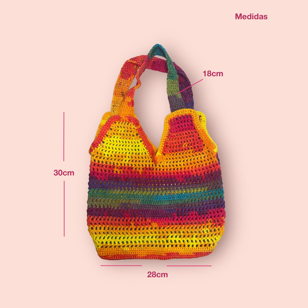BOLSO TEJIDO A CROCHET DE COLORINES EN TONOS DE VERANO