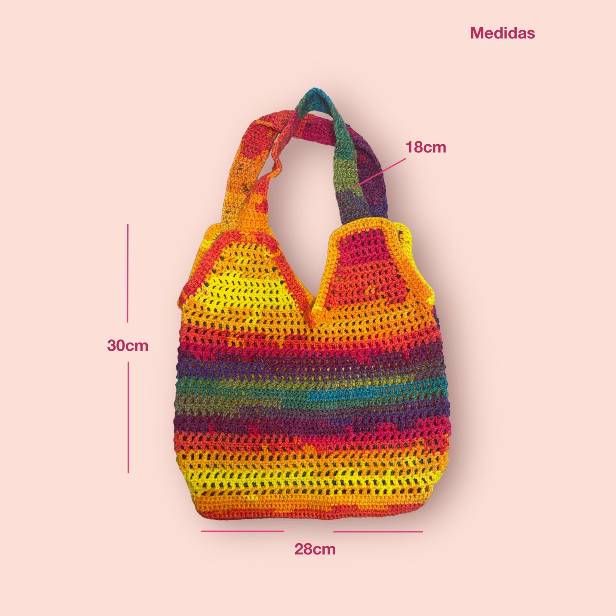 BOLSO TEJIDO A CROCHET DE COLORINES EN TONOS DE VERANO