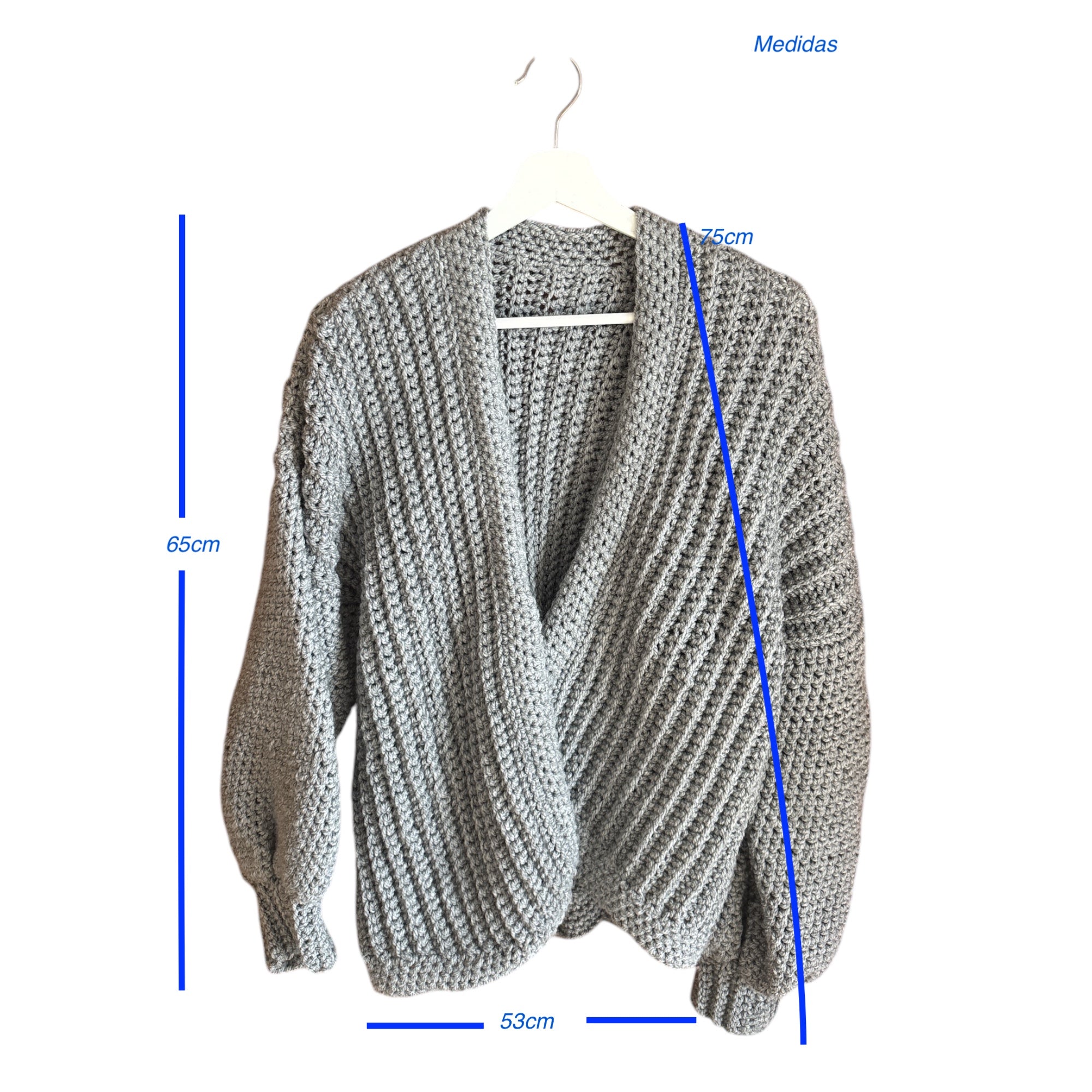 Chaqueta Crochet Kimono Gris