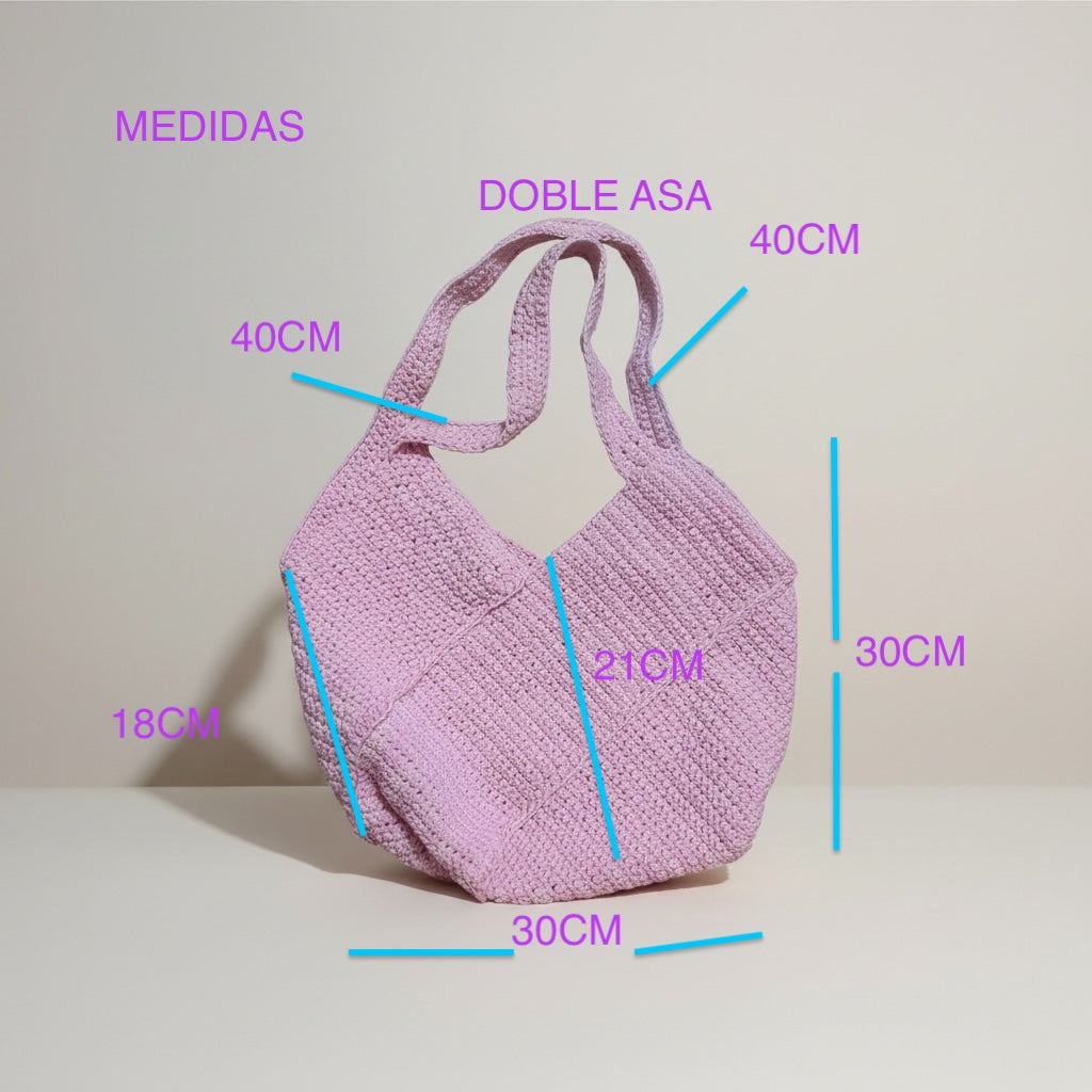 Bolso tejido a crochet color Rosa pastel