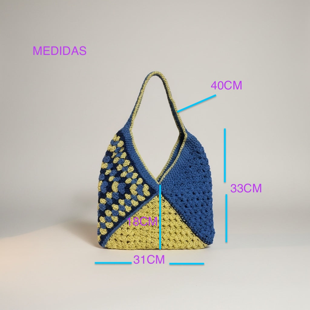Bolso teejido a crochet estilo granny en dos tonos