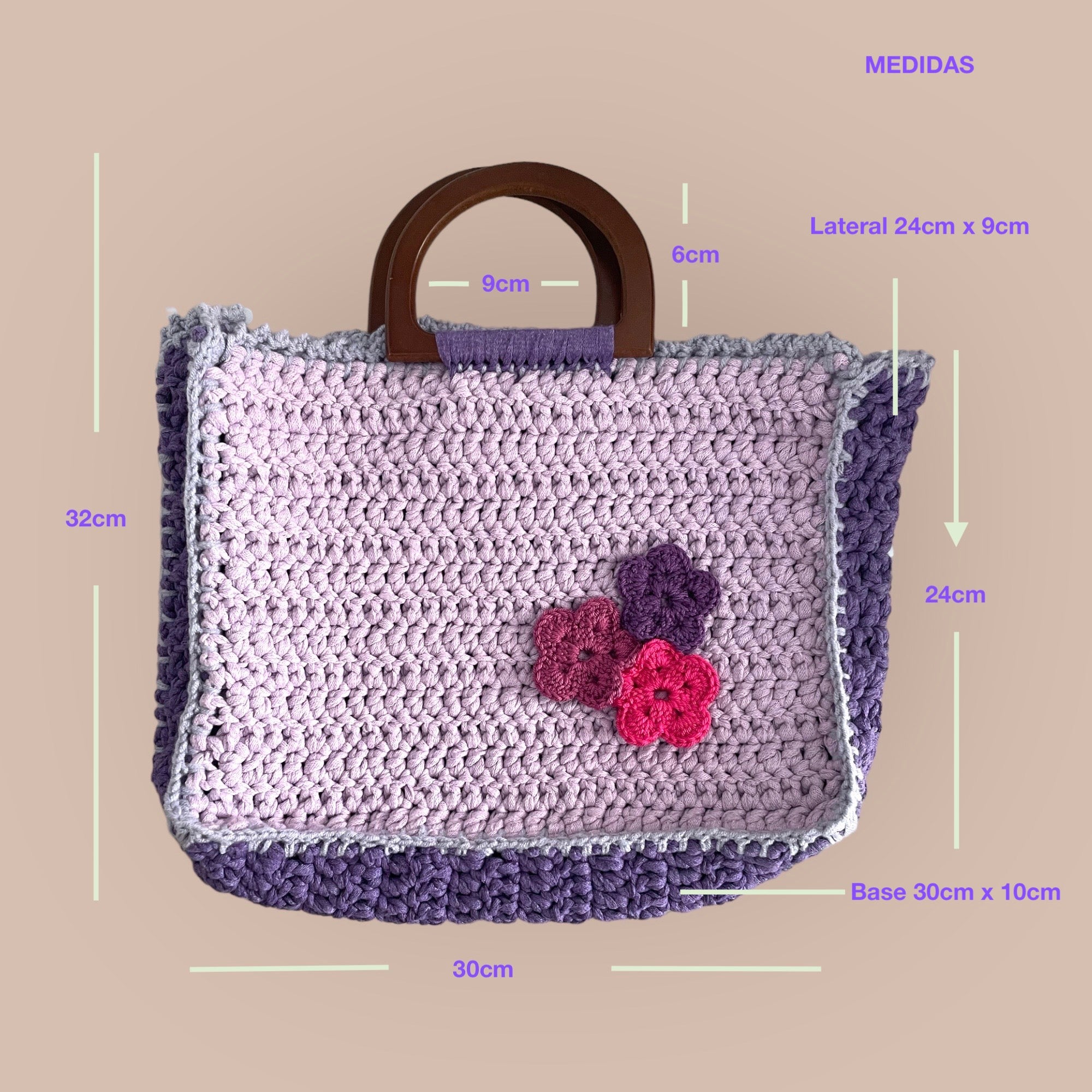 BOLSO TEJIDO A CROCHET CON ASAS DE ACRILICO