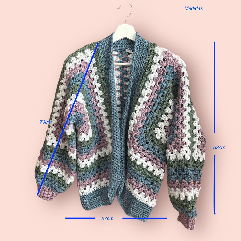Chaqueta Crochet Granny Square Azul y Malva