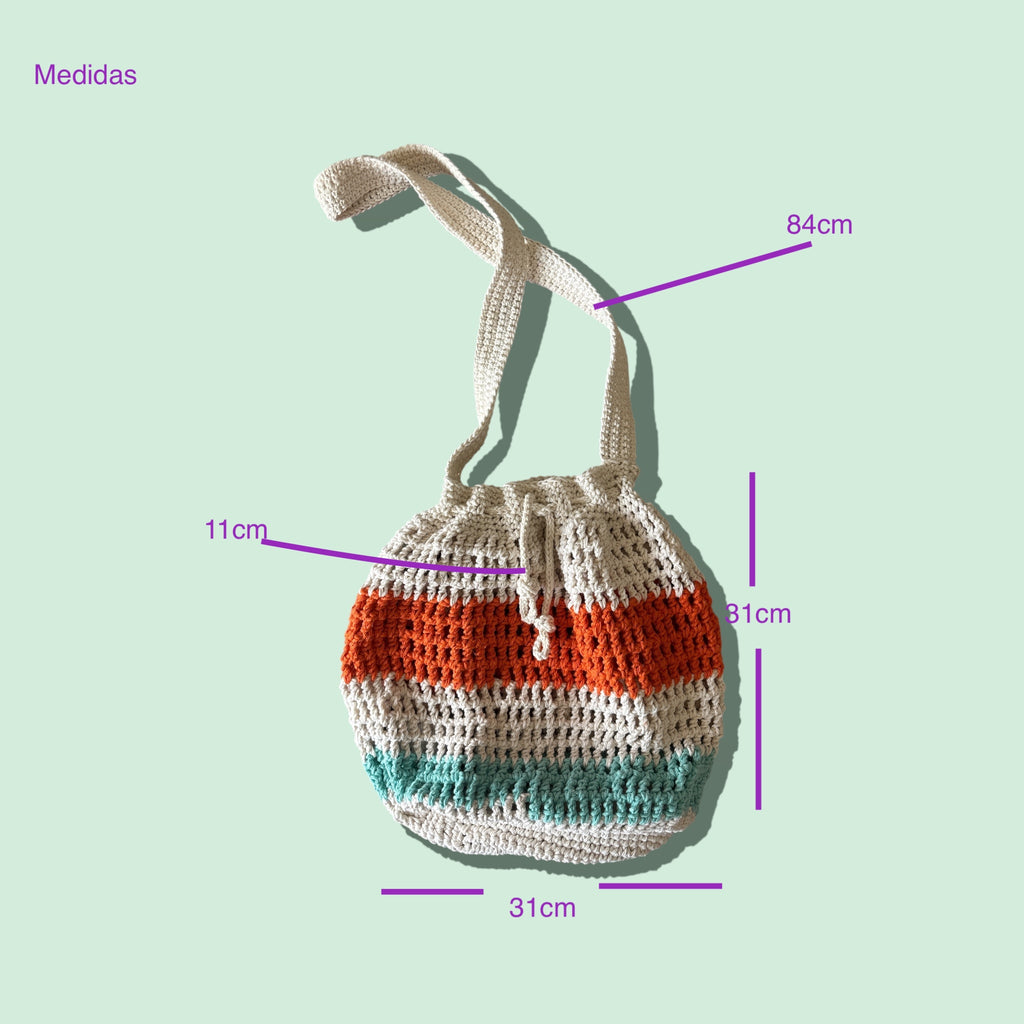 BOLSO TEJIDO DE CROCHET DE TRES COLORES CALADO