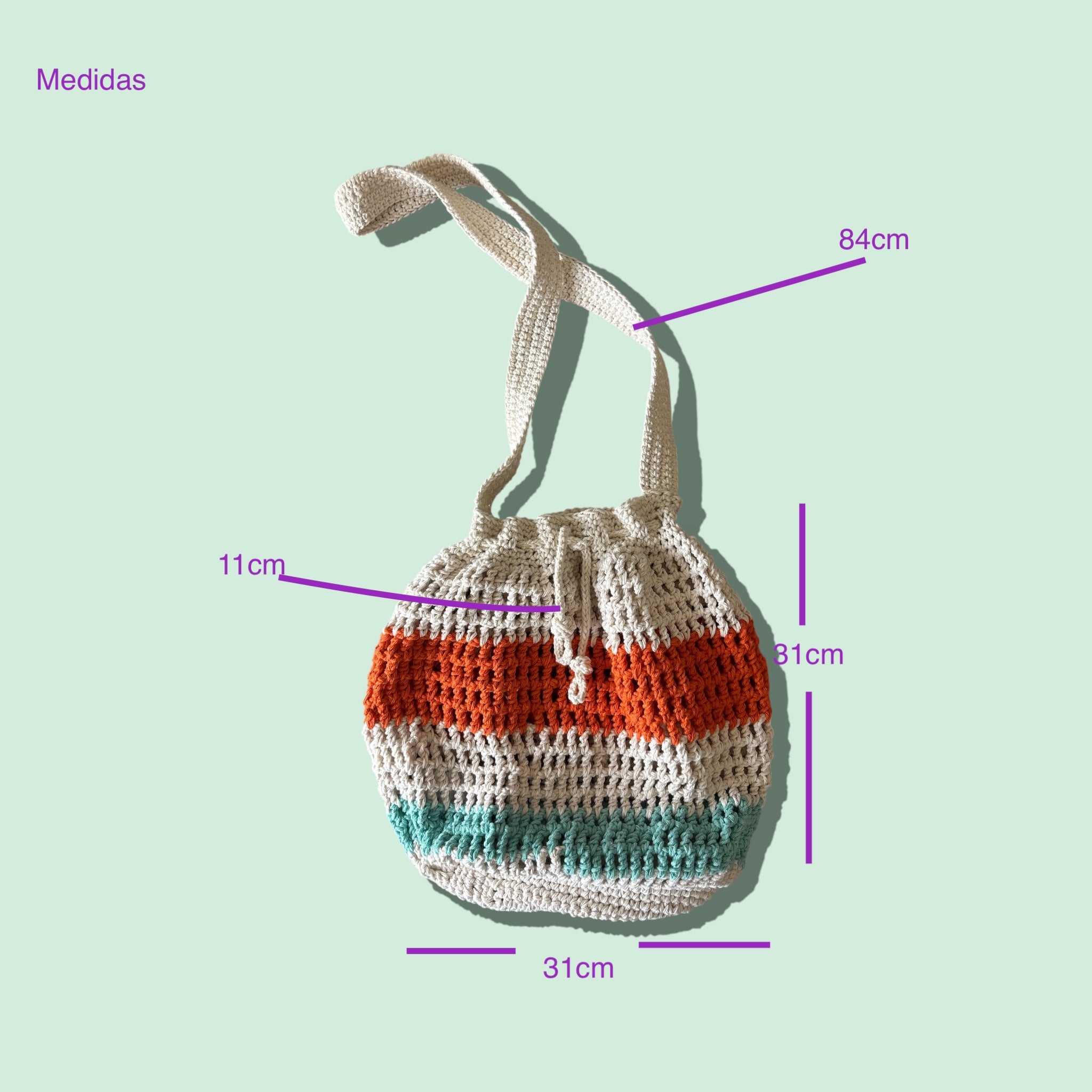 BOLSO TEJIDO DE CROCHET DE TRES COLORES CALADO