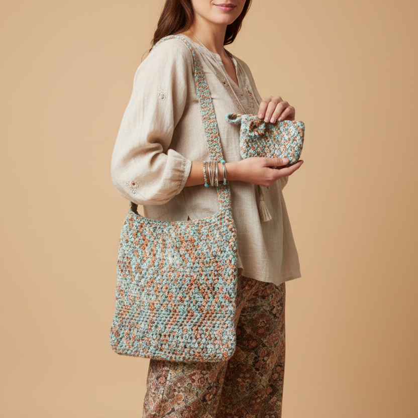 Model with Both Crochet Bags