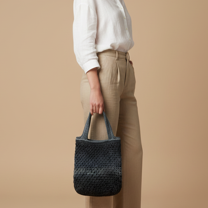 Model with Crochet Bag