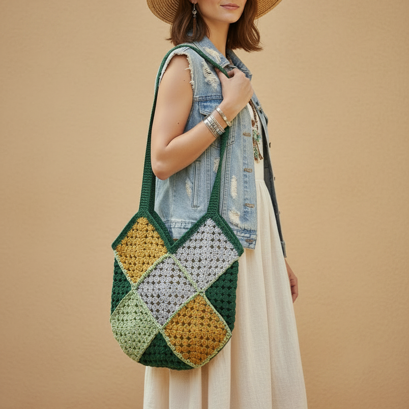 Modelo bolso crochet fondo beige sólido