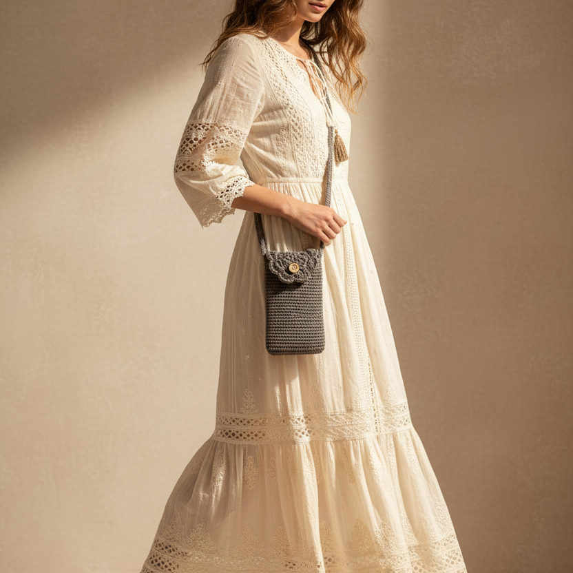 Modelo con bolso crochet